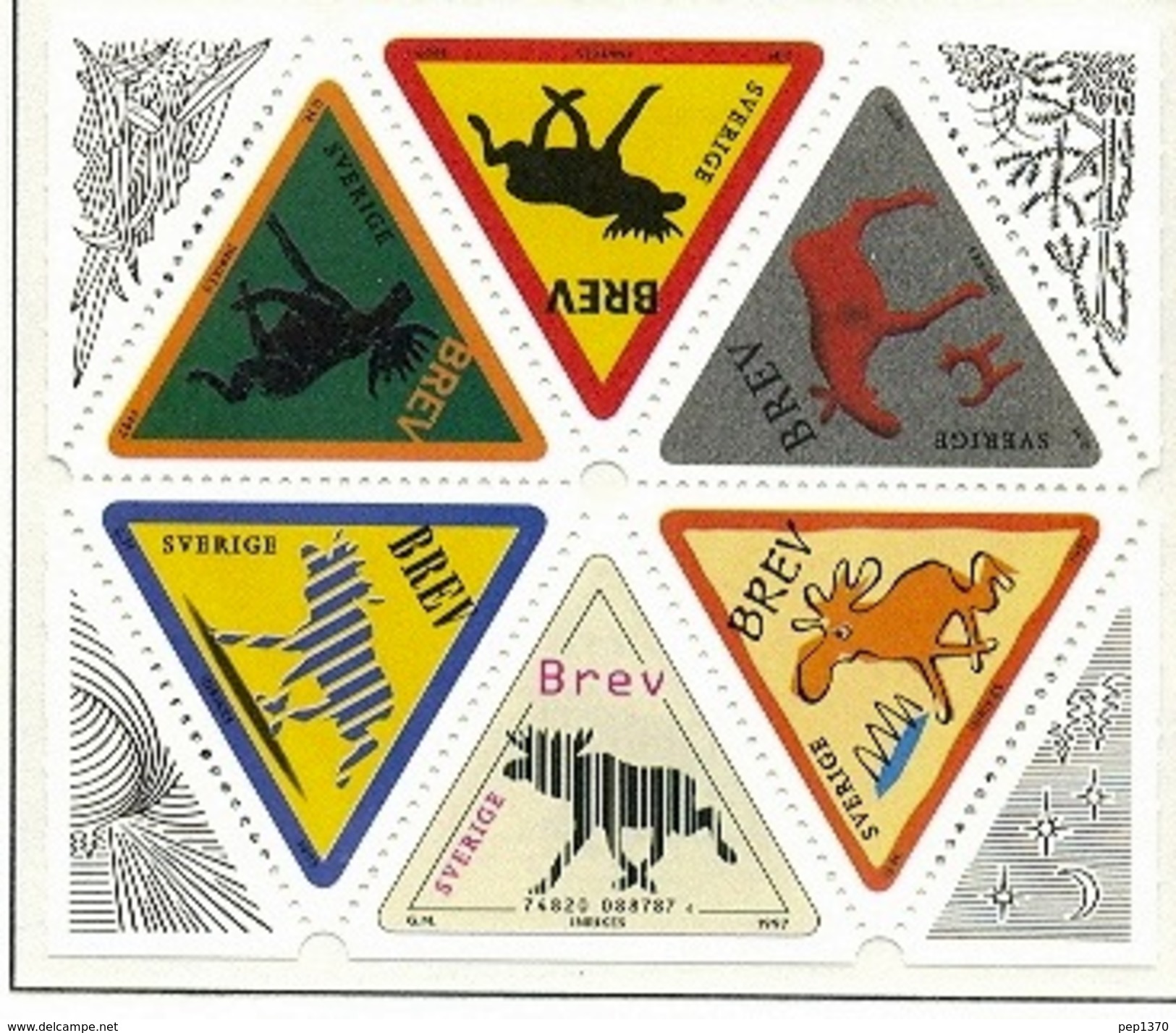 SUECIA 1997 GREATINGS  BLOCK DE 6 SELLOS TRIANGULARES - YVERT 1992-97** - Nuevos