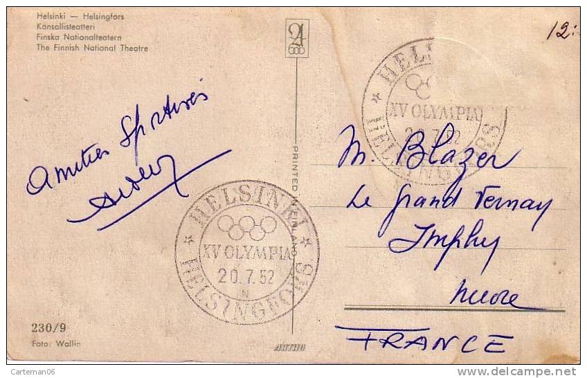 Cahet Des Jeux Olympique Helsinki 1952 - Briefe U. Dokumente