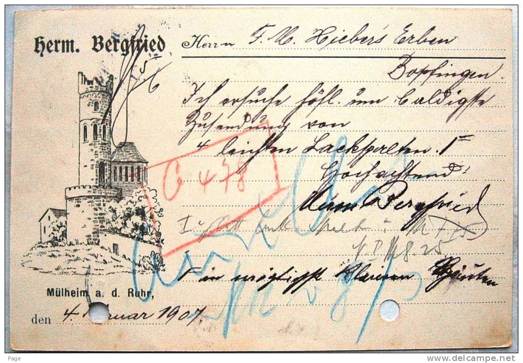 Postkarte,Mülheim An Der Ruhr,Herm.Bergfried, 1907, - Muelheim A. D. Ruhr