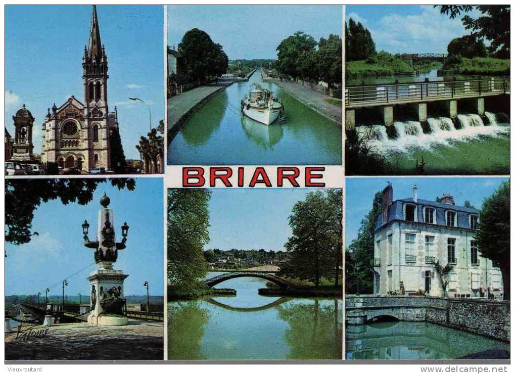 CPSM. BRIARE LE CANAL. EGLISE. PONT CANAL. BARRAGE DU BARABAN. PASSERELLE. HOTEL VILLE... - Briare