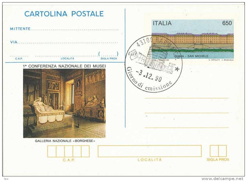 ITALIA 1990 FDC C. P. COMMEMORATIVA: MONUMENTO SAN MICHELE ROMA. ANNULLO DI PARMA - Museen