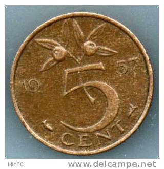 Pays-Bas 5 Cent 1957 Ttb/sup - 1948-1980 : Juliana