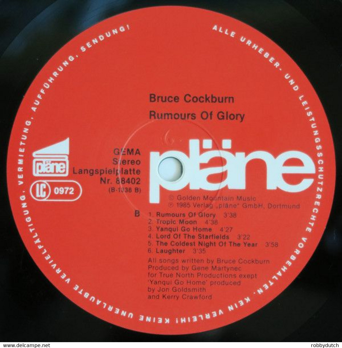 * LP * BRUCE COCKBURN - RUMOURS OF GLORY (Germany 1985) - Rock
