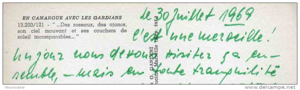 CPSM.   CAMARGUE. "DES ROSEAUX.DES AJONCS.SON CIEL MOUVANT ET COUCHER DE SOLEIL INCOMPARABLE..."DATEE 1969. - Halt Gegen Das Licht/Durchscheink.