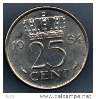 Pays-Bas 25 Cents 1954 Sup - 1948-1980 : Juliana