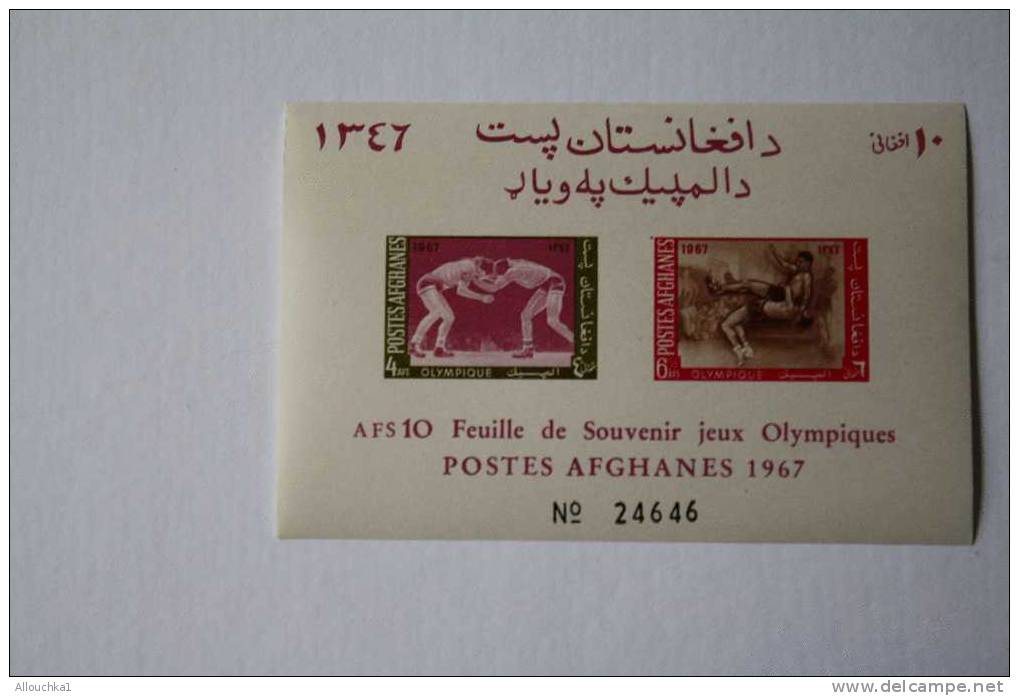 AFGHANISTAN -POSTES AFGANES  BLOC N° -  NEUF ** -FEUILLE DE SOUVENIR JEUX OLYMPIQUES 1967 - Afghanistan