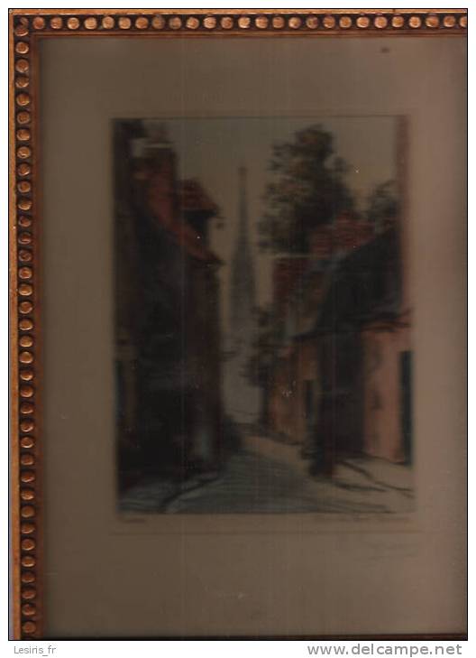 ROUEN - RUE DU VERT BUISSON - G. DEGRAVIN ? LITHOGRAPHIE AQUARELLEE SIGNEE - Watercolours