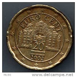 Autriche 20 Cents Euro 2002 Ttb/sup - Oesterreich