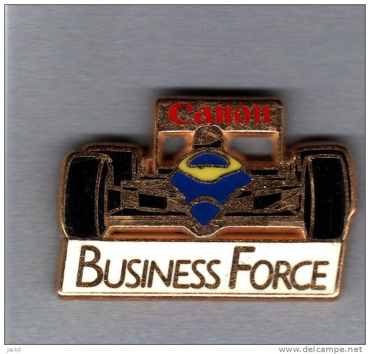 Pin's  Sport  Automobiles, F1  RENAULT  BUSINESS  FORCE  Avec  CANON  Verso  DRAGO - F1