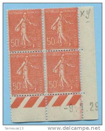 Semeuse 50 C. Rouge En Bloc De 4 Coin Daté Du 9.1.29 - 1903-60 Säerin, Untergrund Schraffiert