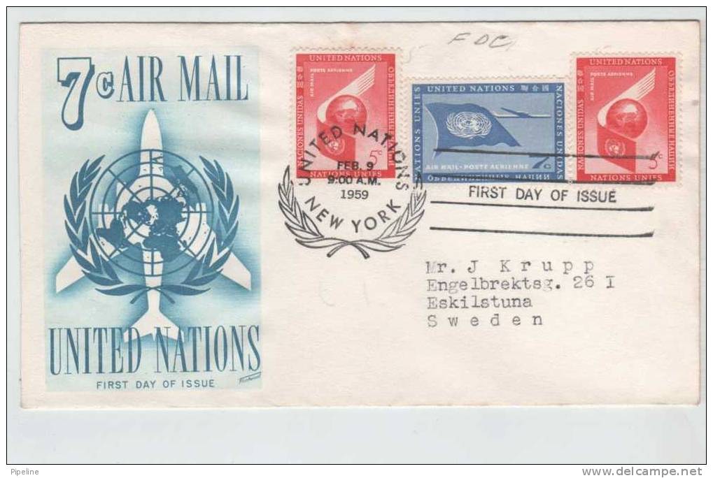 United States UN NEW York 7 C. Airmail With Cachet  9-2-1959 Sent To Sweden - Other & Unclassified