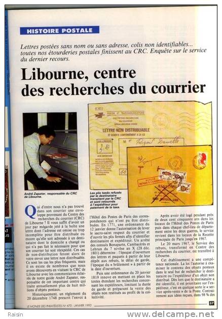 Le Monde Des Philatélistes N°470 Janv.1993 Animaux Symboles Libourne CP Belle Epoque Timbres-mystère TBE - Französisch (ab 1941)