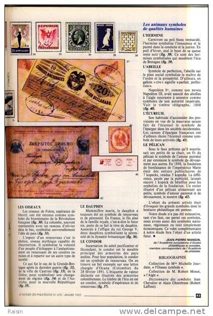 Le Monde des Philatélistes N°470 Janv.1993 Animaux symboles Libourne CP Belle Epoque Timbres-mystère TBE