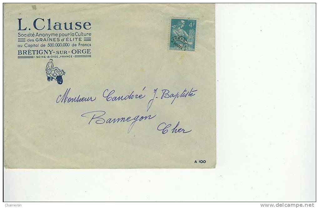 4 F Bleu Vert Moissonneuse Sur Enveloppe En-tête Commerciale - 1953-1960