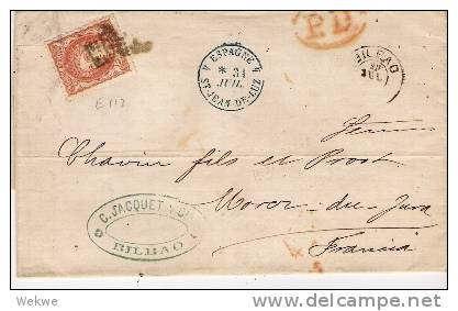 Spk045/ - SPANIEN - Ex Bilbao Nach Frankreich 1872, Kronen Stempel (St. Jean De Luz) - Storia Postale