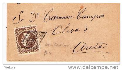 Spk049/ - SPANIEN -Don Carlos (1 Real, Edifil 4, Vollrandig Mit Rombenstempel - Storia Postale