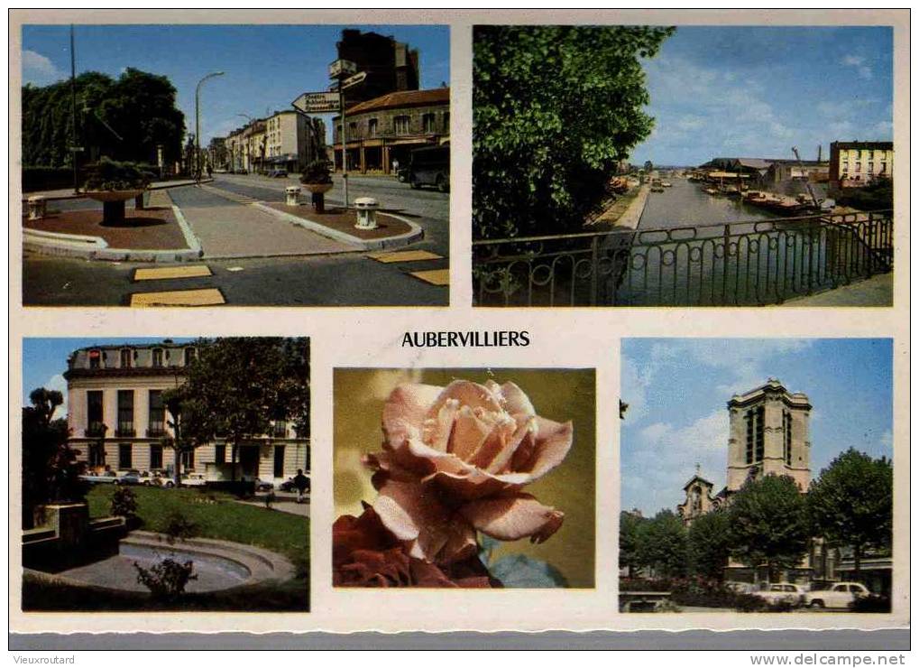 93 - AUBERVILLIERS 5 VUES DIVERS ASPECTS DE LA VILLE - DENTELEE CIRCULE EN 1972 - Aubervilliers