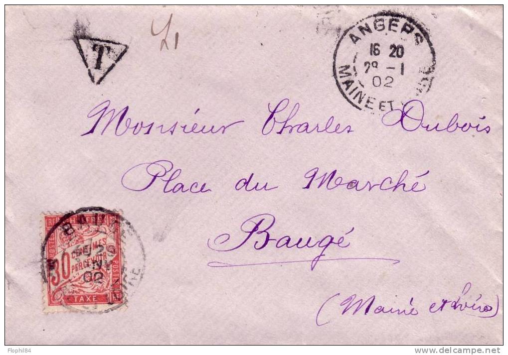 TAXE BANDEROLE 30c / LETTRE D'ANGER 29-1-1902 - 1859-1959 Covers & Documents