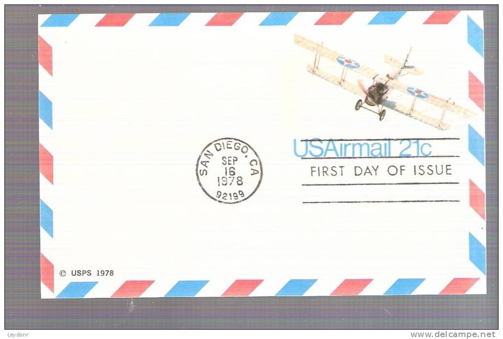FDC US Airmail - Curtiss Jenny - JN4H - Postal Card Scott # UXC17 - 1971-1980
