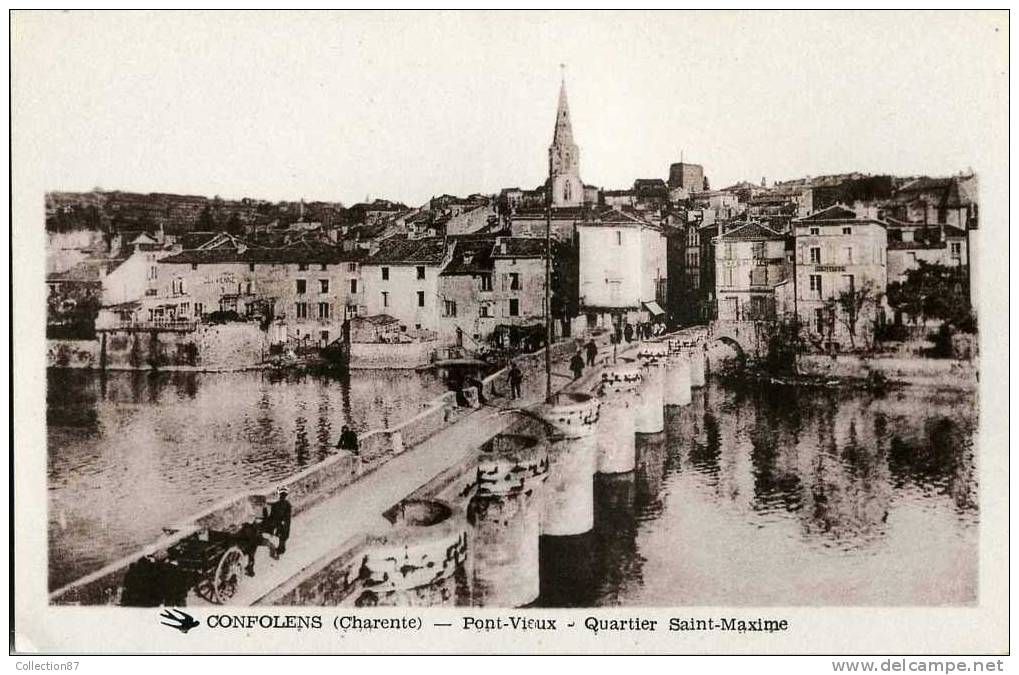 16 - CHARENTE - CONFOLENS - PONT VIEUX Et QUARTIER SAINT MAXIME - ATTELAGE - Edit. DELPY - Confolens