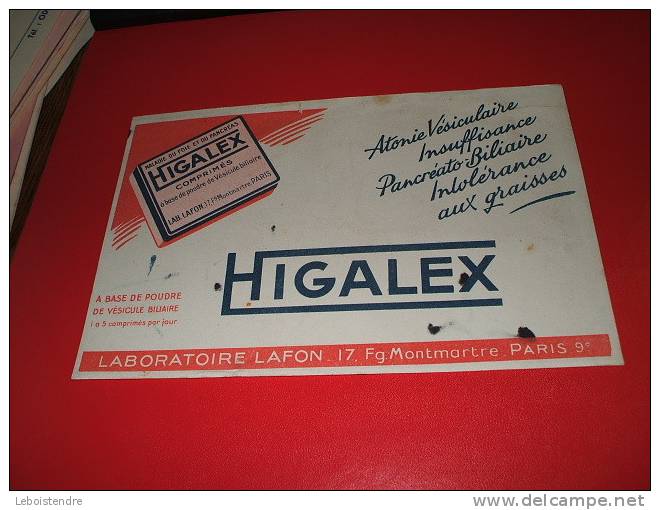 BUVARD :HIGALEX-LABORATOIRE LAFON -TAILLE  : 20 CM X 13.2 CM - Produits Pharmaceutiques