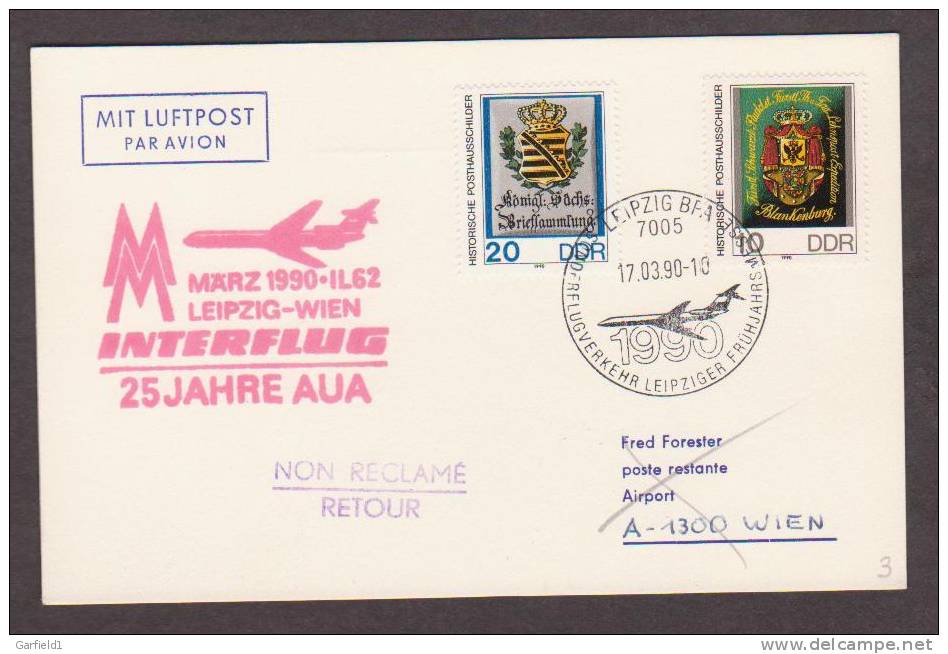 Messeflug Leipzig-Wien Mit IL 62, 17.03.1990, Messestempel - Autres (Air)