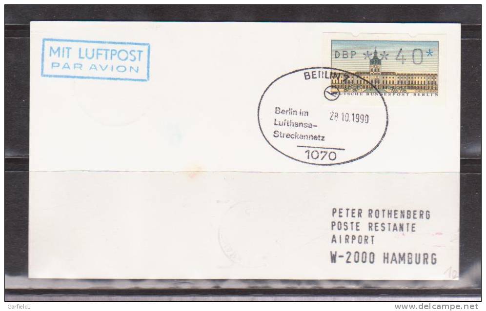 Lufthansa-Streckennetz Berlin Sonderstempel, 28.10.1990, A 310, Newark-Berlin-Hamburg - Sonstige (Luft)