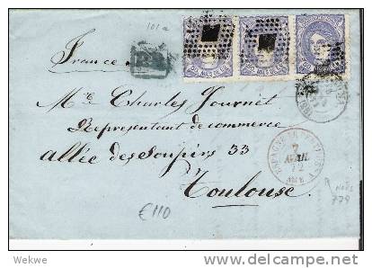 Spk065/  - SPANIEN -Hispaña 50 M. 3-er Streifen Nach Toulouse Par AMB 1872 - Cartas & Documentos