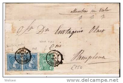 Spk076/ - SPANIEN - Munilla 1875, Tarif 20 C. + War-Tax 5 C. (Kriegssteuer) Mustersendung - Briefe U. Dokumente