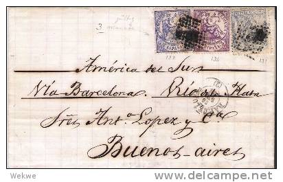 Spk077/ - SPANIEN - Alegoria (tres Colores) 1874 Buenos Aires, Tarif 65 Centimos - Cartas & Documentos