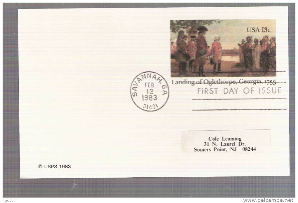 FDC Postal Card - General Oglethorpe Meeting Chief Torno-Chi-Chi Of The Yamacraw - Scott # UX98 - 1981-1990