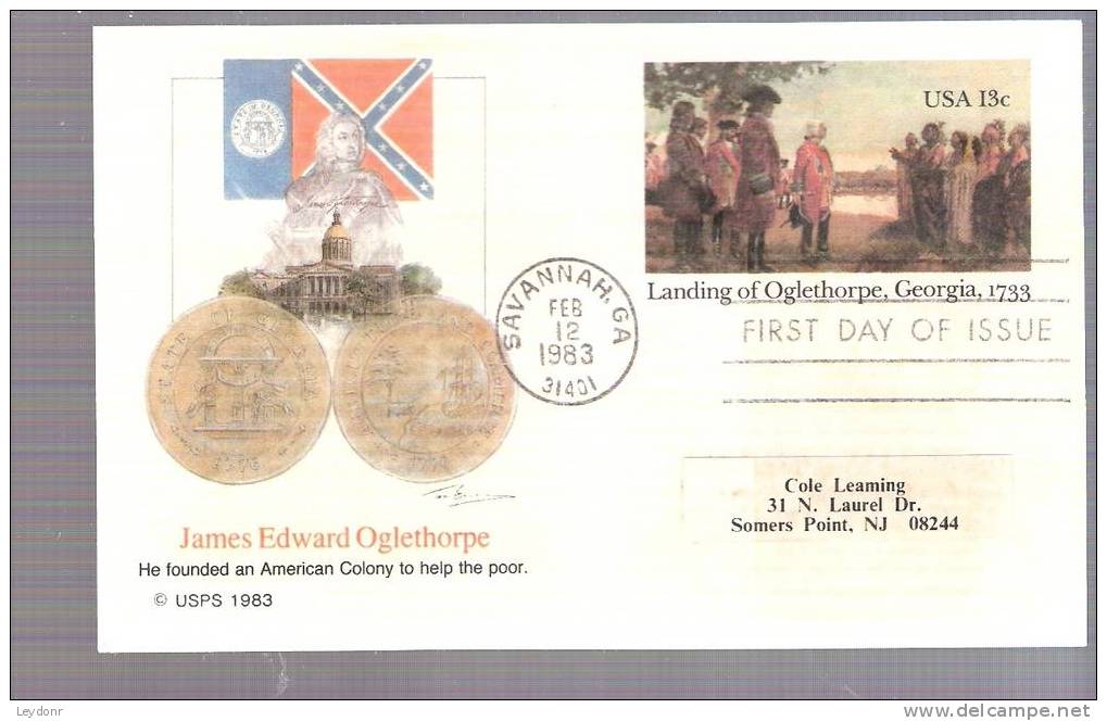 FDC Postal Card - General Oglethorpe Meeting Chief Tomo-Chi-Chi Of The Yamacraw - Scott # UX98 - 1981-1990