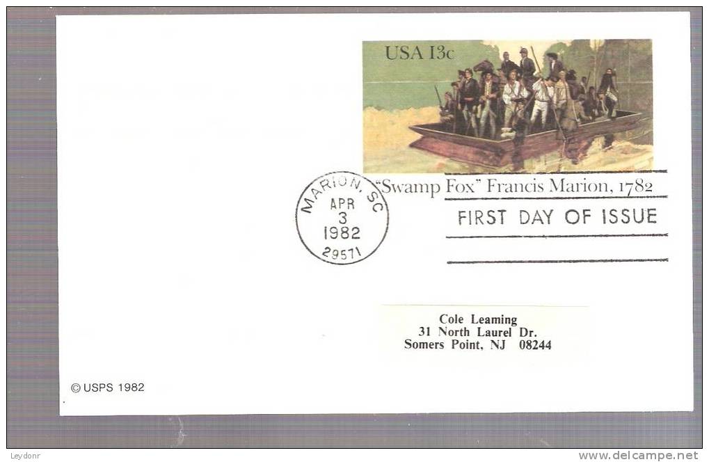 FDC Postal Card - General Francis Marion "Swamp Fox" - Scott # UX94 - 1981-1990