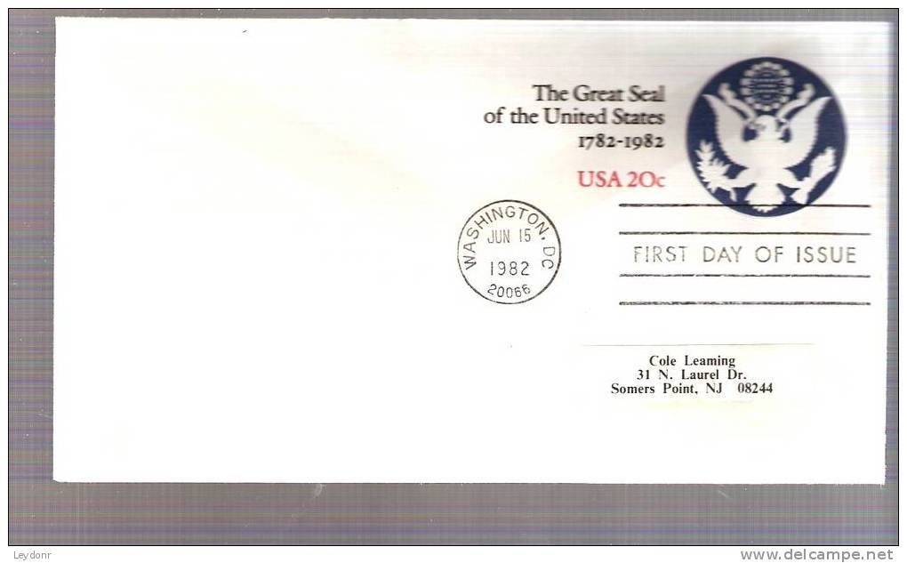 FDC Stamped Envelope - The Great Seal Of The United States - Scott # U602 - 1981-1990