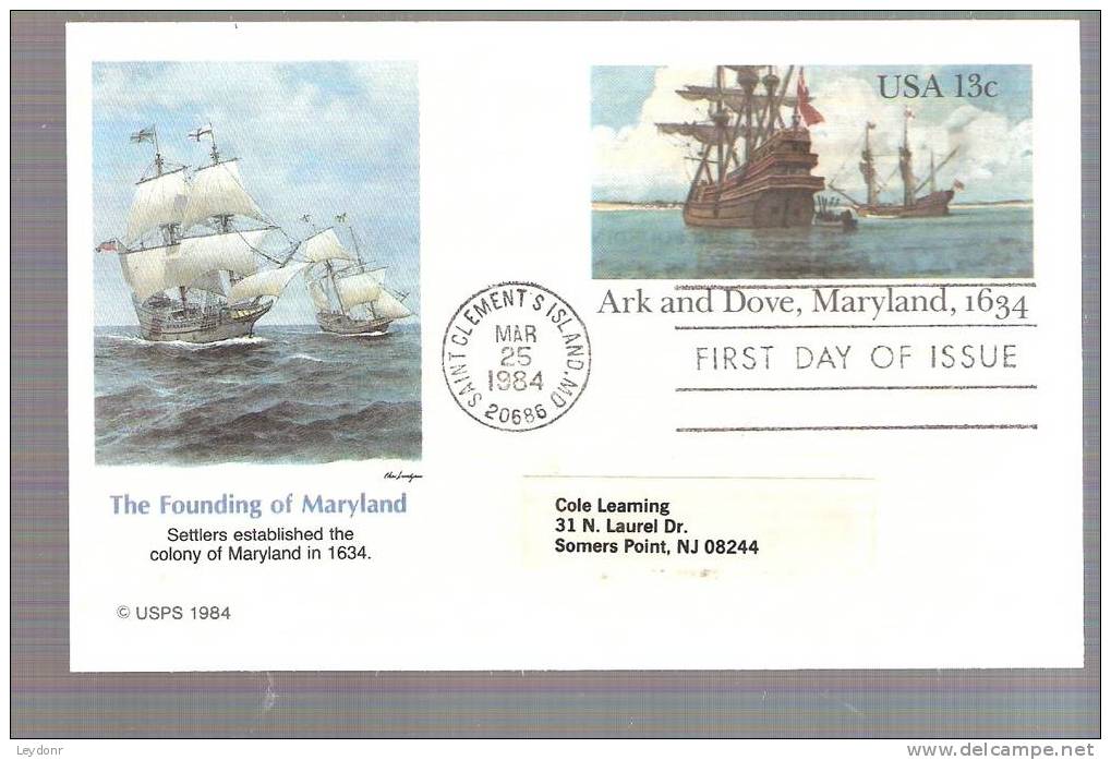 FDC Postal Card - The Ark And Dove, Maryland - Scott # UX101 - 1981-1990