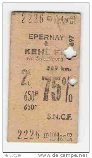 TICKET TRAIN MILITAIRE 1958 EPERNAY / FRIBOURG - Europa