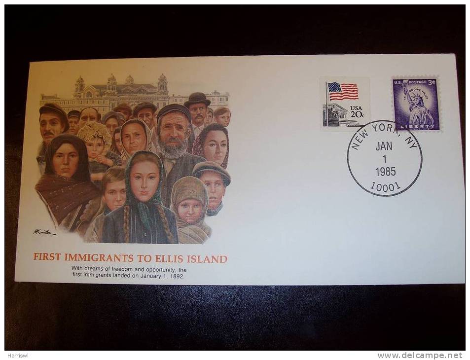 USA COVER FIRST IMMIGRANTS TO ELLIS ISLAND 1985 - Lettres & Documents