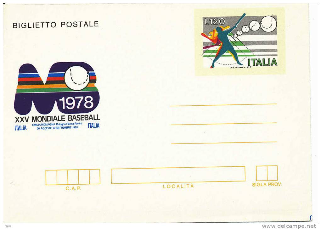 ITALIA 1978 BIGLIETTO POSTALE L.120 - CAMPIONATI MONDIALI DI BASEBALL  NUOVO** BORDI PIEGATI - Baseball