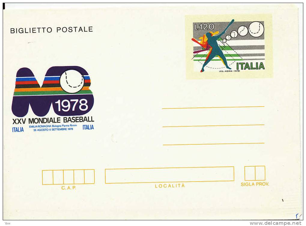 ITALIA 1978 BIGLIETTO POSTALE L.120 - CAMPIONATI MONDIALI DI BASEBALL  NUOVO** BORDI PIEGATI - Honkbal