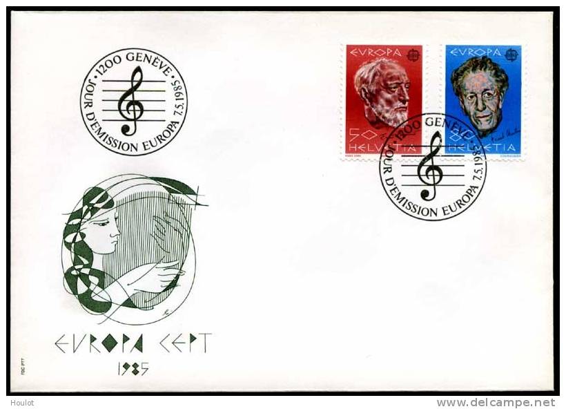 Schweiz Helvetia Mi.N° 1294/95 Auf FDC 1985,  Europa Cept Ausgabe: Europäisches Jahr Der Musik: Ernest Ansermet (1883-19 - Lettres & Documents