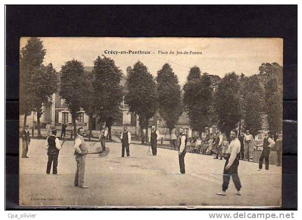 80 CRECY EN PONTHIEU Place Jeu De Paume, Partie, Bien Animée, Cachet Dépot Remonte Mobile, Sports, Ed Carpentier, 1915 - Crecy En Ponthieu