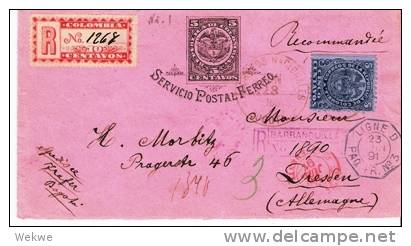 Col067/ KOLUMBIEN -  Servicio Postal, Ferreo Bogota 1891, U 1 Mit Marke Dresden - Kolumbien