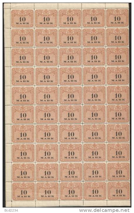 GERMANY SAXONY 1895 10 M REVENUE FULL SHEET OF 100 NHM - PERF 13.75 WMK WAVY LINE ASCENDING - Sachsen