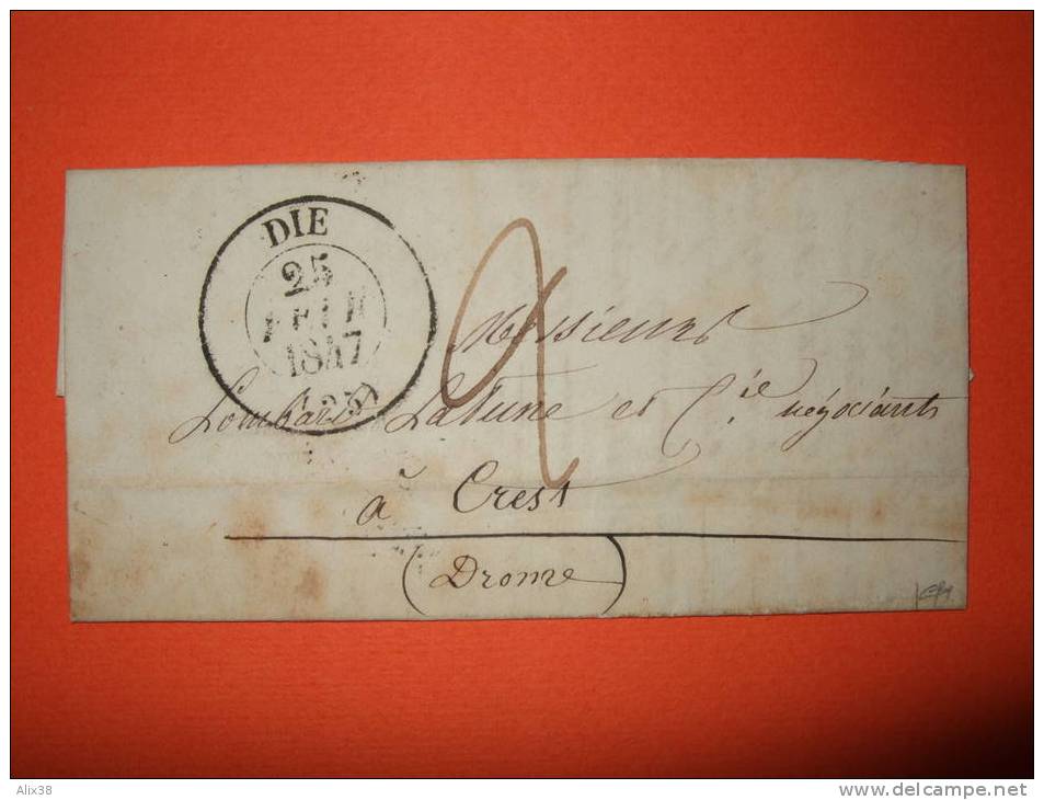 LETTRE De 1847 -  Cad Type 13 De Die  (Drôme) - 1801-1848: Précurseurs XIX