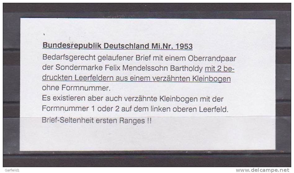 BRD  Mi. Nr. 1953 , Brief Mit übergroßem Randpaar ,  Rarität  ( Aus Verschnittenen Kleinbogen ) - Abarten Und Kuriositäten