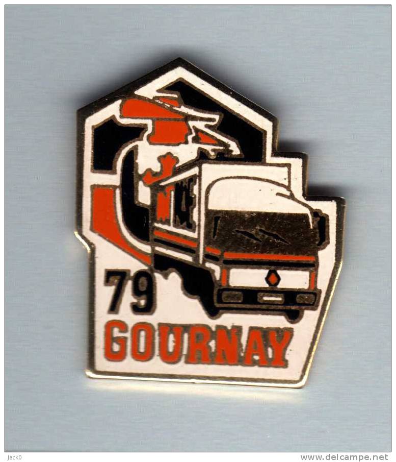 Pin´s  Transport, Camion  RENAULT,  GOURNAY  ( 79 )  écrit  En  Rouge - Renault