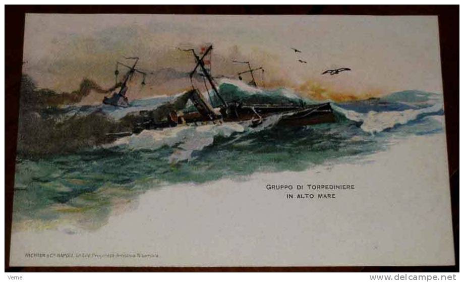 ANTIQUE POSTCARD BOAT - GRUPPO DI TORPEDINIERE IN ALTO MARE - NOT DIVIDE - ED. RICHTER & NAPOLI. - Guerra