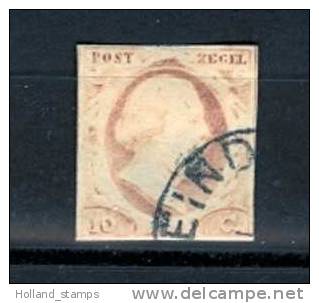 1852 Koning Willem III 10 Cent NVPH 2 * Periode 1852 Nederland Nr. 2 Gebruikt   (117)  STEMPEL EINDHOVEN - Usati