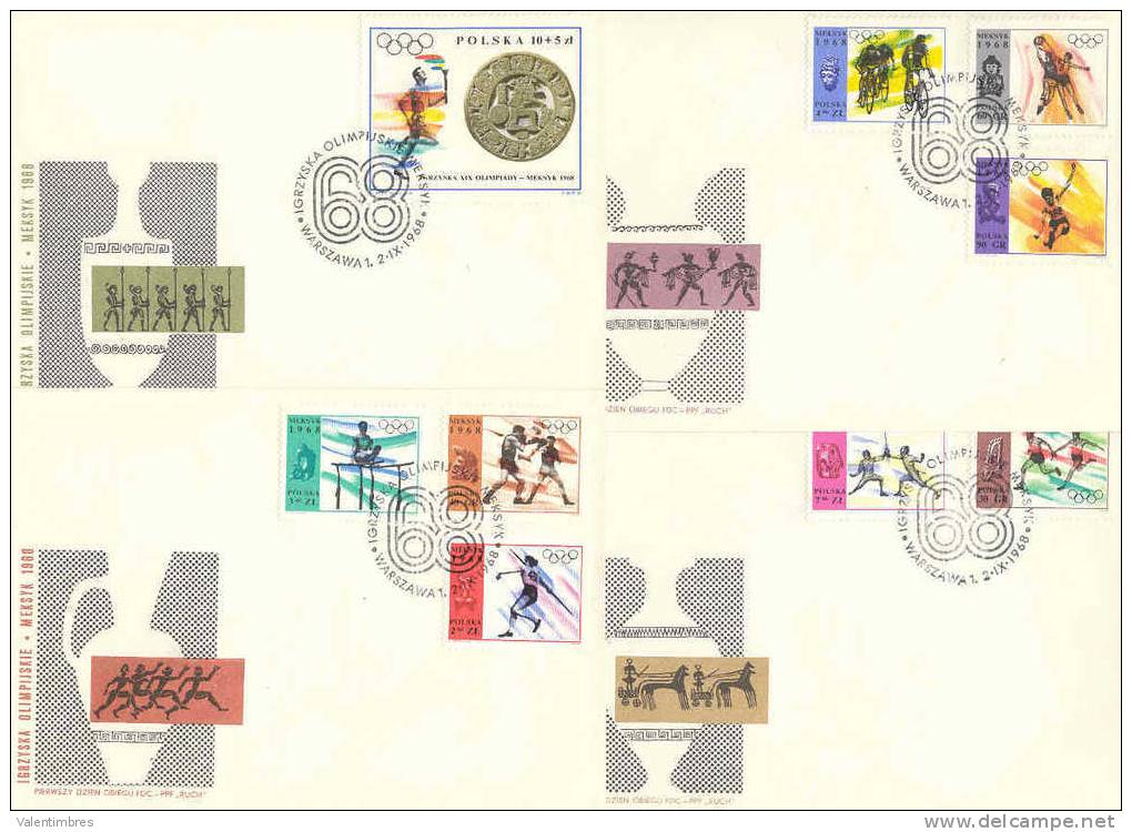 Pologne Poland Polen  FDC JO Mexico 68   N° YT 1705/13 - Zomer 1968: Mexico-City