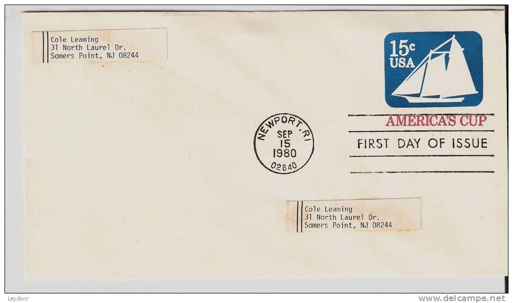 FDC Stamped Envelope - America's Cup - Scott # U598 - 1971-1980